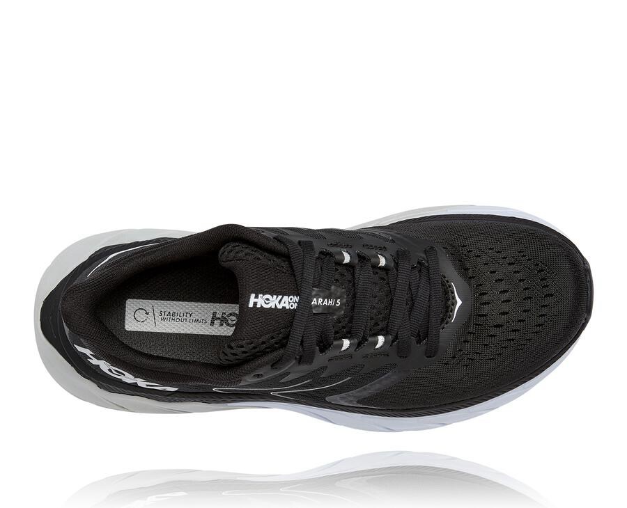 Hoka Australia One One Arahi 5 - Womens Running Shoes Black/White - XMKVZ-1735